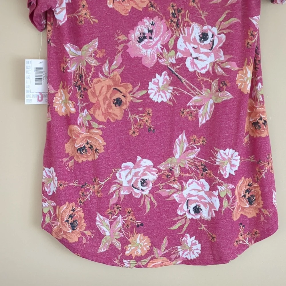 NWT Small LuLaRoe Christy T Floral Pink Orange Tee Shirt Top Soft New